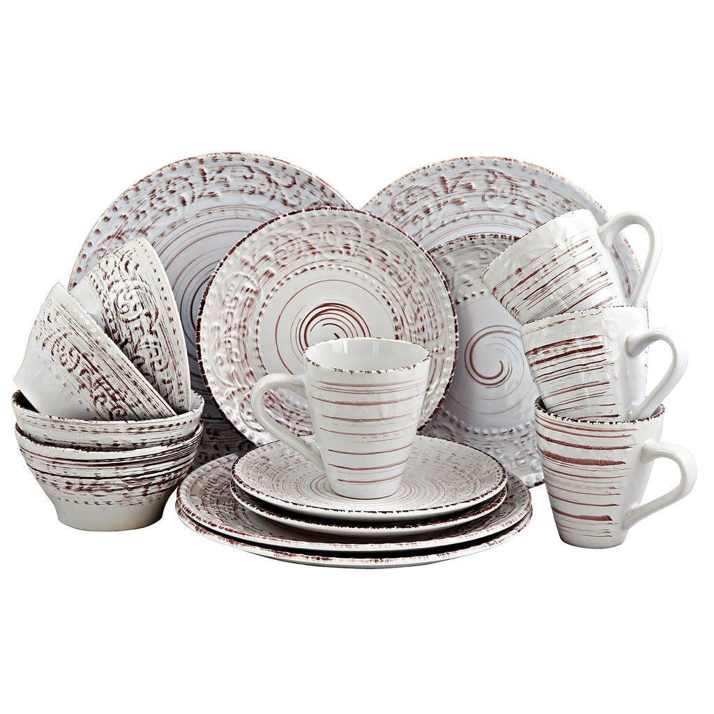 Embossed Stoneware Ocean Dinnerware Dish Set, 16 Piece, Seashell and White Sand