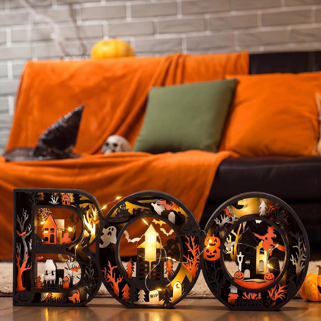 Halloween Decor Indoor Boo Sign Marquee Light up Letters Table Decor