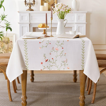 Linen Style Embroidered Tablecloth, Waterproof and Wrinkle-Resistant Table Cloth Rectangle Tables, F