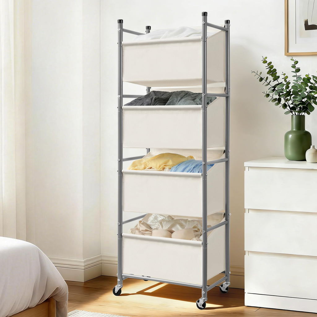 180L 4-Tier Vertical Laundry Hamper, Rolling Laundry Sorter with Wheels