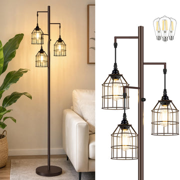 70'' Tall Floor Lamp, 3-Light Standing Lamp, Brown