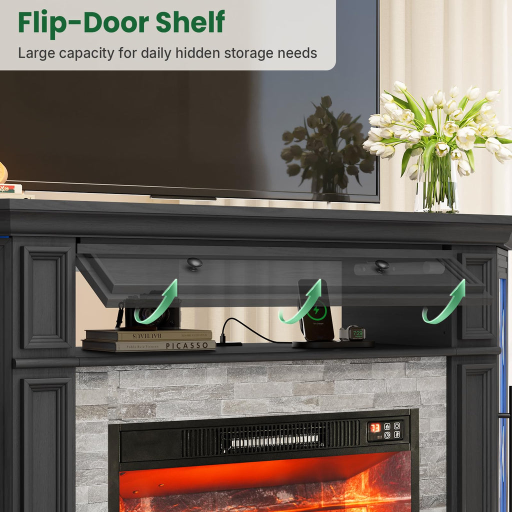 56" Corner for 65-Inch TVs with Storage, Black