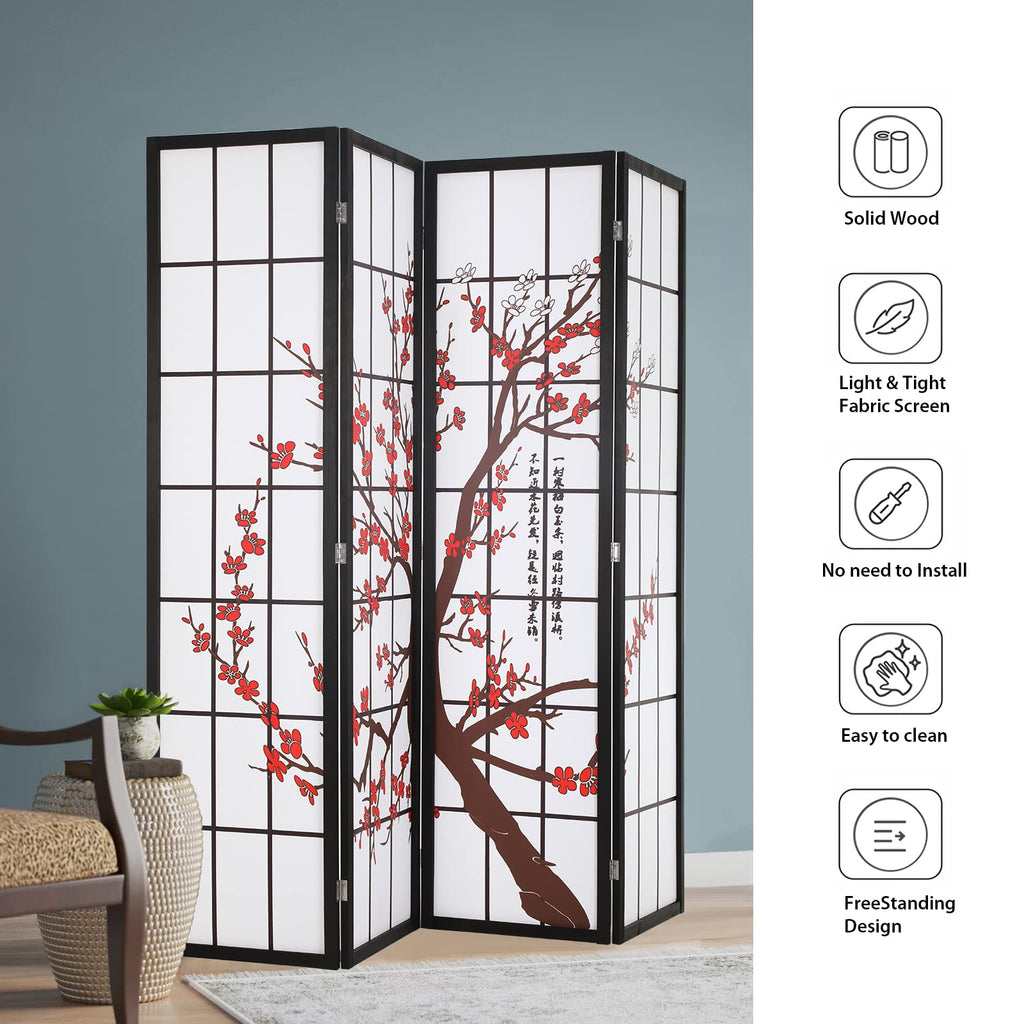 Room Divider 6Ft Folding Privacy Divider 4 Panel Oriental Shoji Screen Wall Divider Wood Divider Portable
