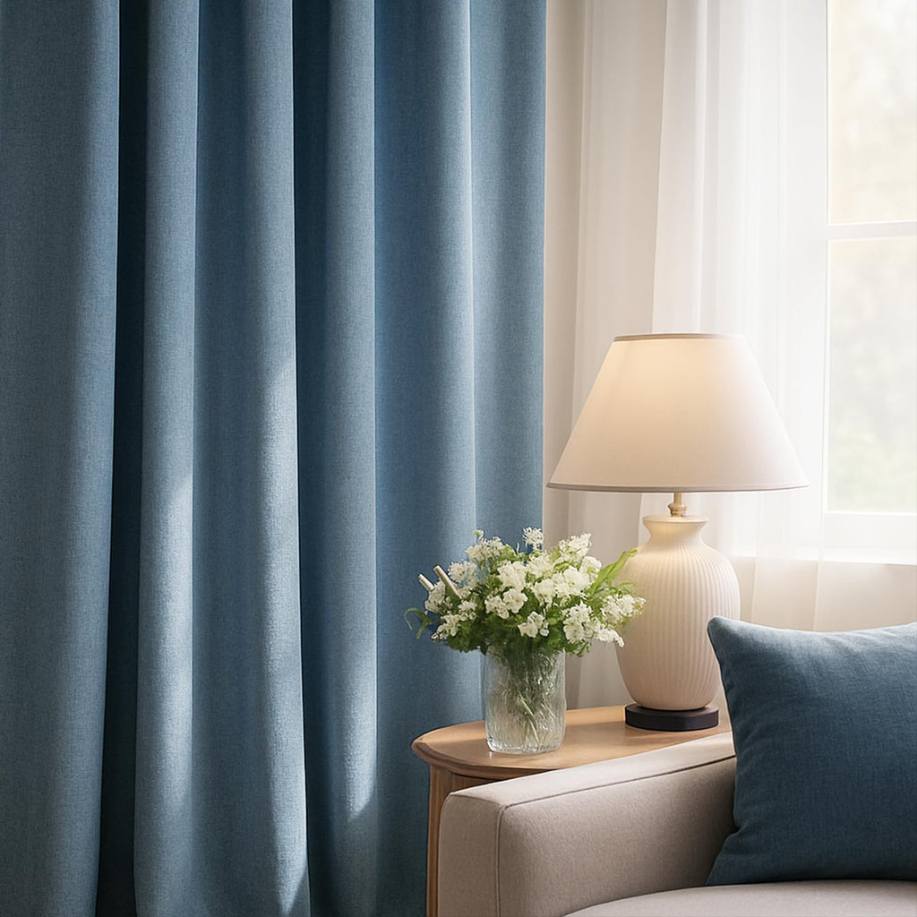 Blue Velvet Blackout Curtains 84 Inches Long, Slate Blue Light Stone Blue Dusty Blue Room Darkening Thermal Insulated