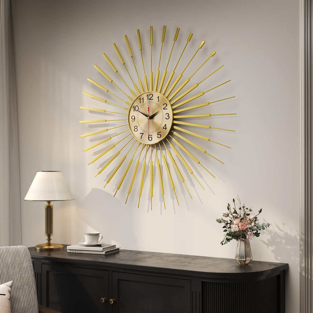30 Inch Gold Large Wall Clock, Mid Century Modern Sunburst Clocks