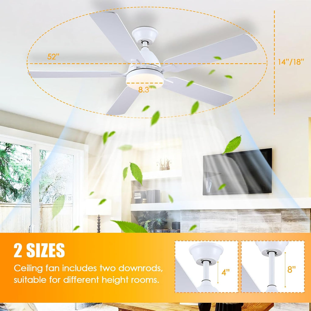 Ceiling Fans with Lights, 52inch Low Profile Ceiling Fan with Light and Remote Control,Reversible, 3CCT, Dimmable, Quiet, White Ceiling Fan for Bedroom Indoor/Outdoor Use A101-B0D8BDVQB9