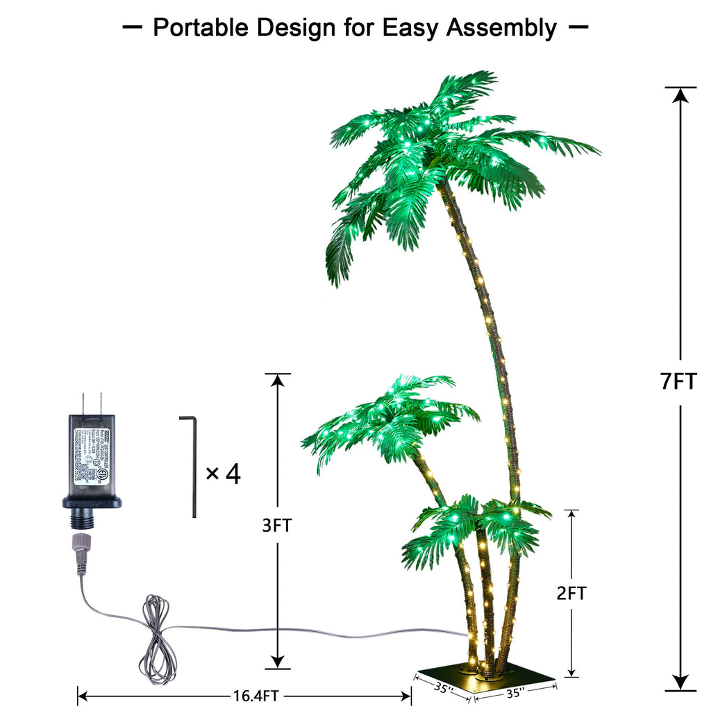 Lighted Palm Tree 7FT 3FT 2FT Artificial Palm Tree Decor for Outdoor 218 LED Light up Fake Tree for Indoor Outside