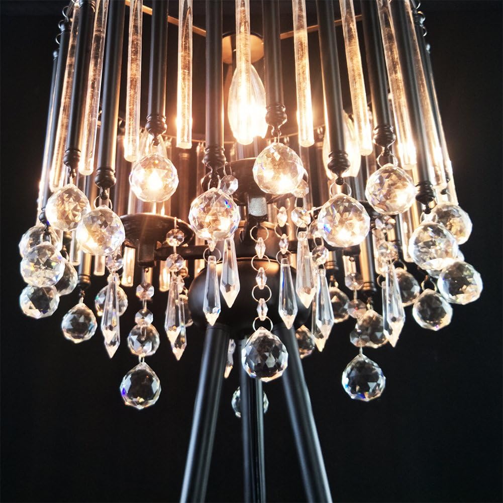 KU300168 Unique Romance Crystal Tripod Floor Lamp Black Suitable,Coffee Shop,4 Lights