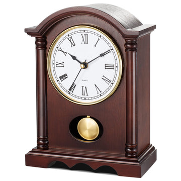 Classic Grandfather Mantel Clock Déco, Elegant Wooden Finish, Gold-Tone Pendulum, Desk Clock, Farmhouse Décor