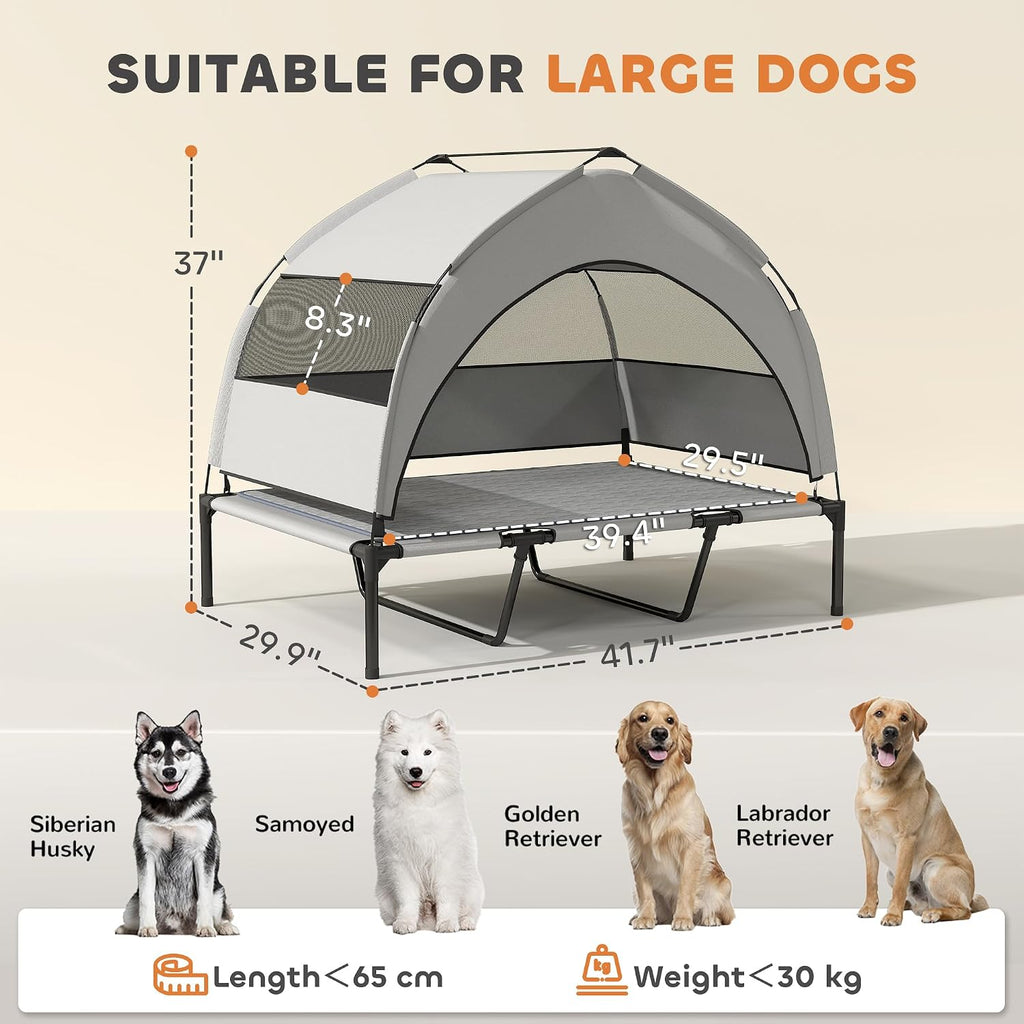 Elevated Dog Bed with Cooling Pad, 42" x 30" x 37", Light Gray