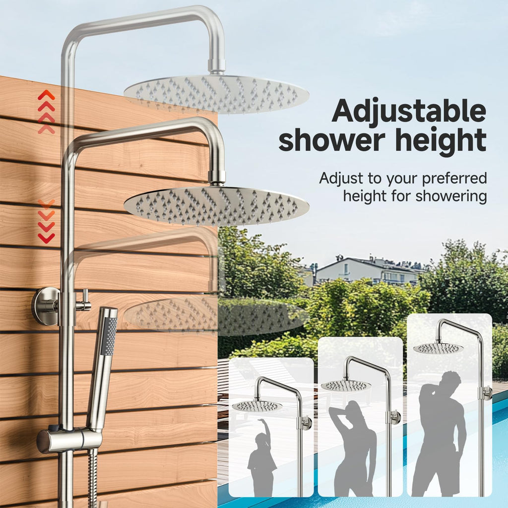 Outdoor Shower Kit with Brass Valve, 10 Inch, Brushed Nickel