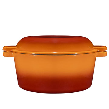 2-in-1 Enamel Cast Iron Dutch Oven With Handles - Crock Pot Pumpkin Spice Orange Cast Iron Pot with Skillet