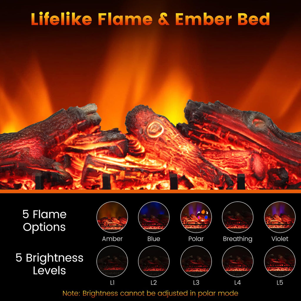 26" Electric Fireplace Insert Lemon Wood Log Heater