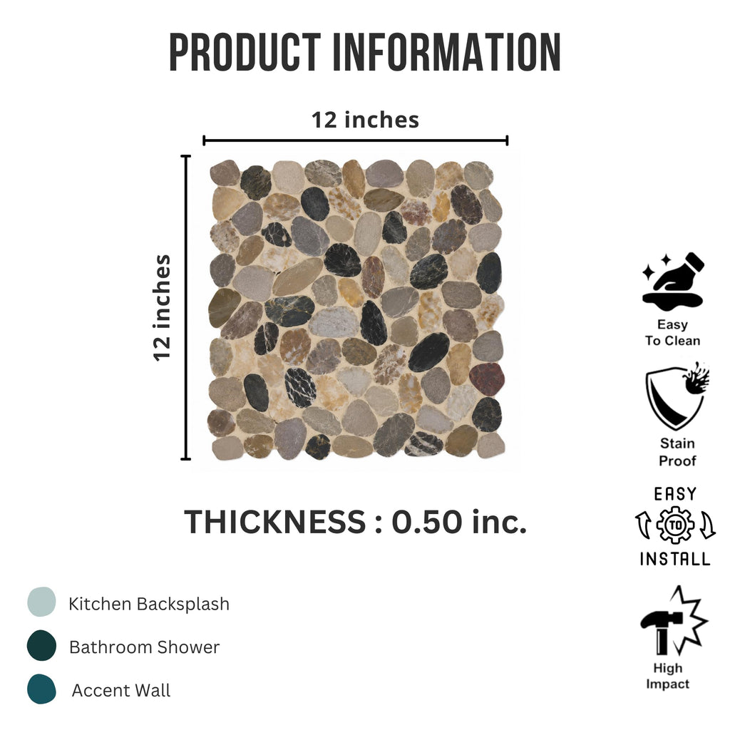 Canyon Blend Multicolor Quartzite Pebble Mosaic Tile, Tumbled Stone (1 Sheet)