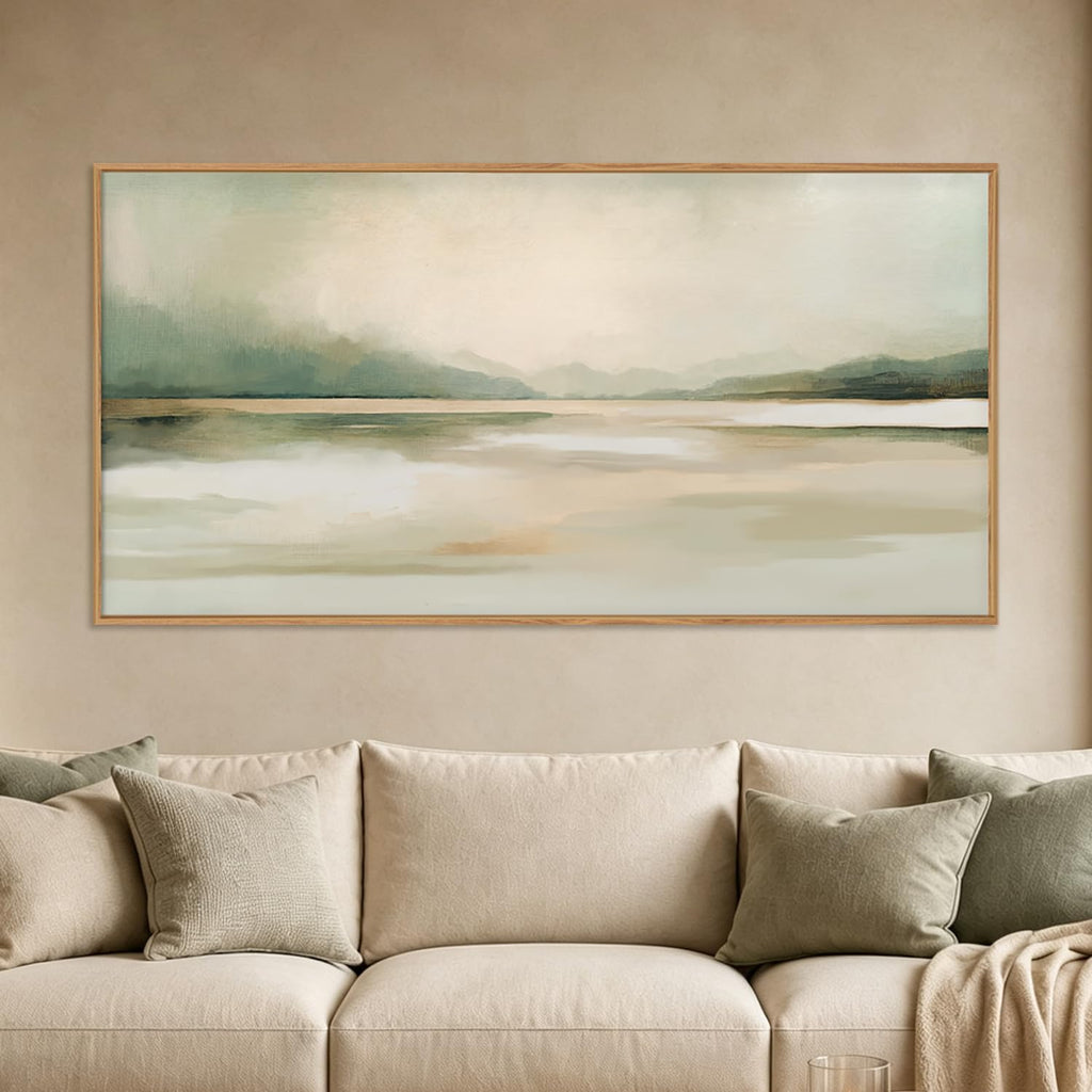 Large Abstract Sage Green Pastel Framed Canvas Wall Art Set-20"x40"