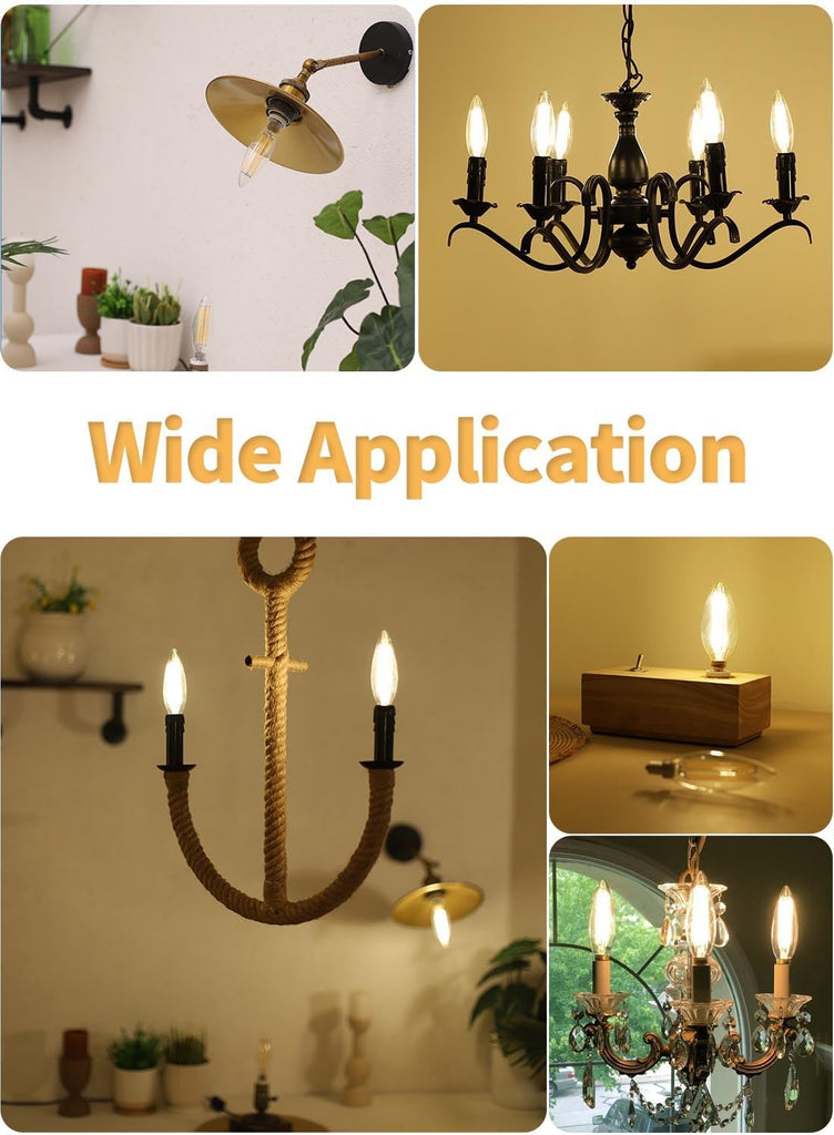 8W E12 Dimmable B11 LED Candelabra Bulbs 2700K Warm White, 6-Pack
