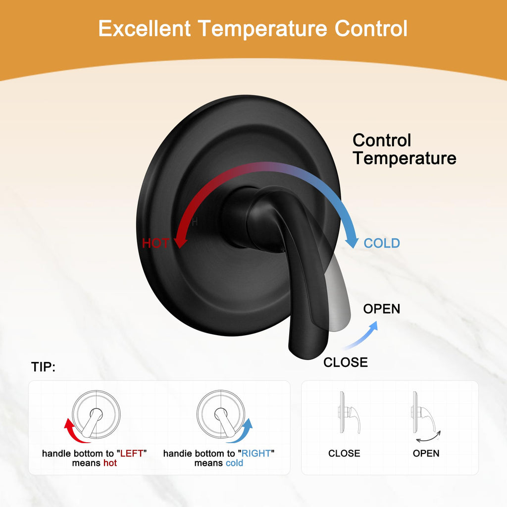 Single-Handle Shower Faucet Set Black - Matte Black Shower Head and Handle Set, Shower Trim Kit with 7 Modes Handheld
