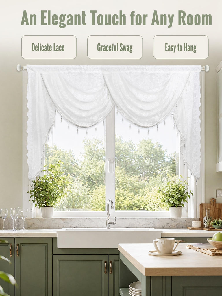 White Lace Window Valance Curtains Swag Victorian Gothic Style
