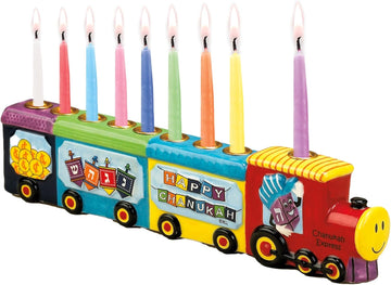 Chanukah Express Ceramic , 11.5 Multi-Color Hannukah Train Menora Jewish Holiday Party Favors Goodie Bag Decor