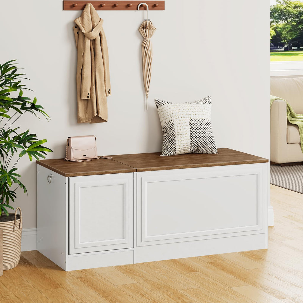 Storage Bench, 47.2" Wooden Toy Box, Toy Chest with Safety Hinge, Farmhouse-Style Storage Chest, Entryway Bench