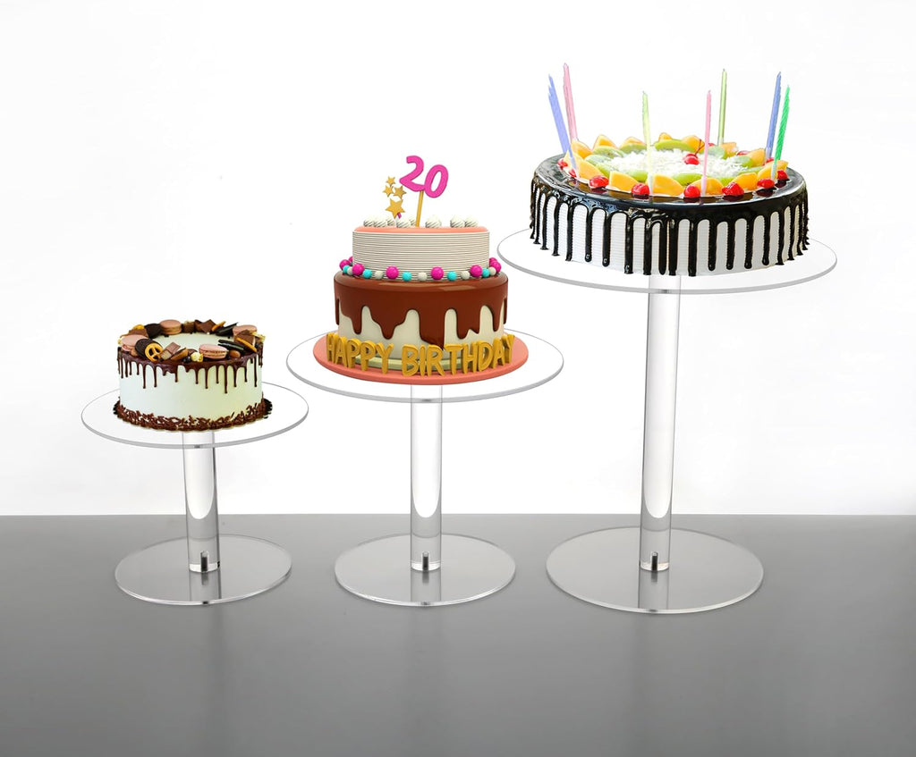 Round Acrylic Cake Stand for Retail Display, Wedding Cake - Set of 3
