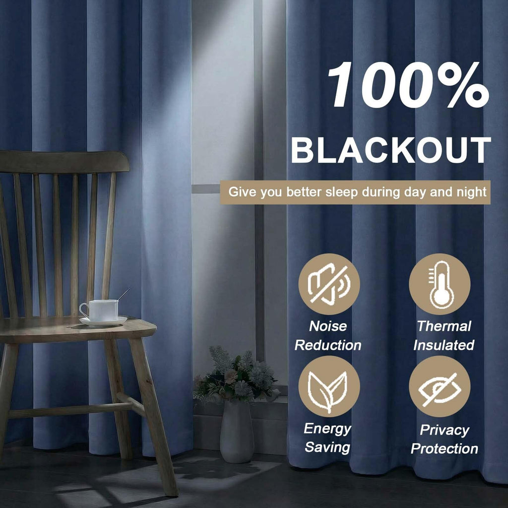 100% Blackout Curtains 54 Inch Length - Thermal Insulated Solid Thick Fabric Blackout Curtains, Sound Reducing