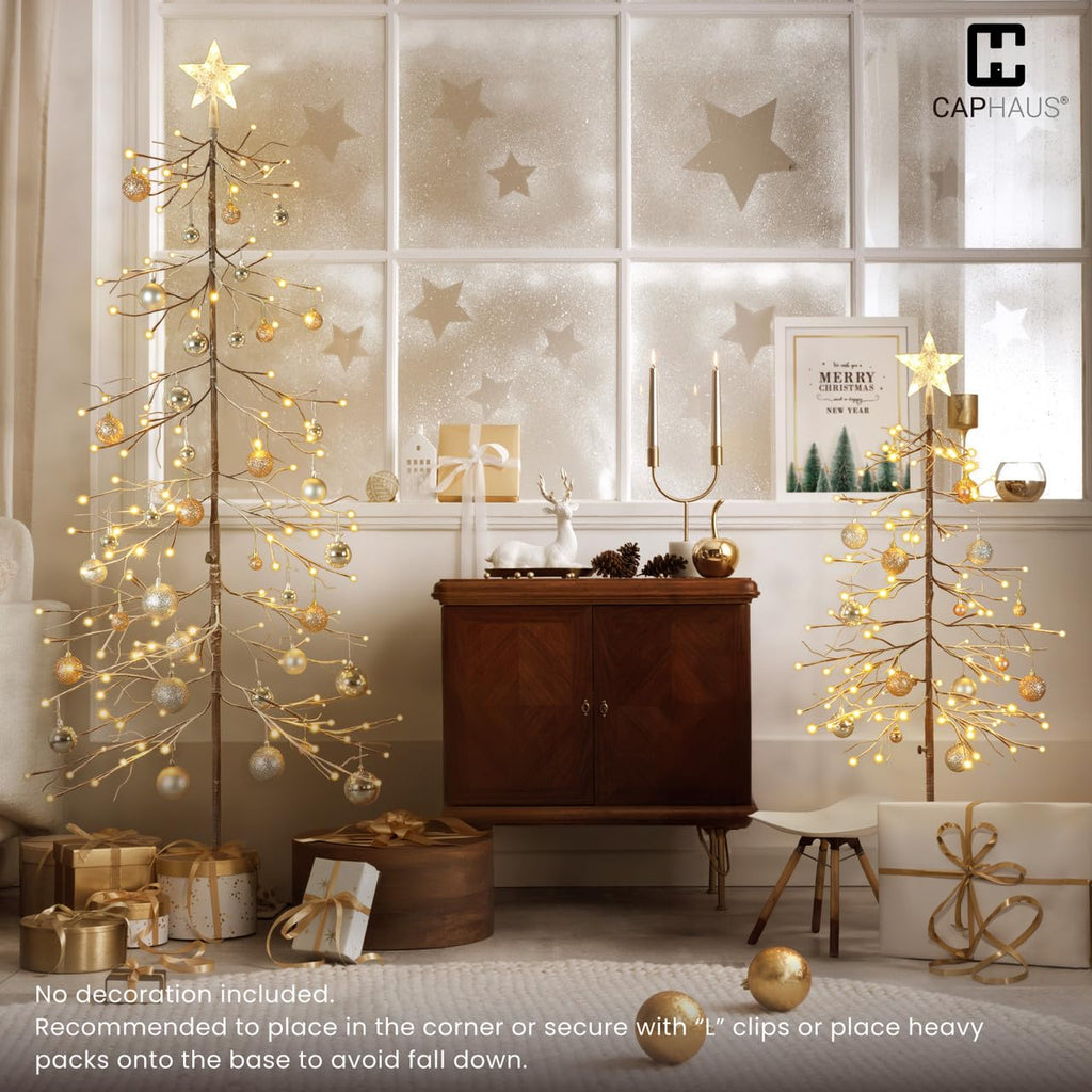 4 Ft Sparse Christmas Tree with Lights, 48 Inch Prelit Twinkling Bare Branch Twig Tree, 112 Warm White Micro Dot LED