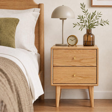 Solid Oak Nightstand with 2 Drawers, Mid Century Modern Nightstands, Light Wood Night Stand, Wood End Side Table for