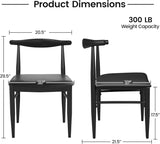 Dining Chairs Set of 2 Mid Century Modern Leather Dining Room Chairs with Armless Backrest & Metal Legs for Kitchen