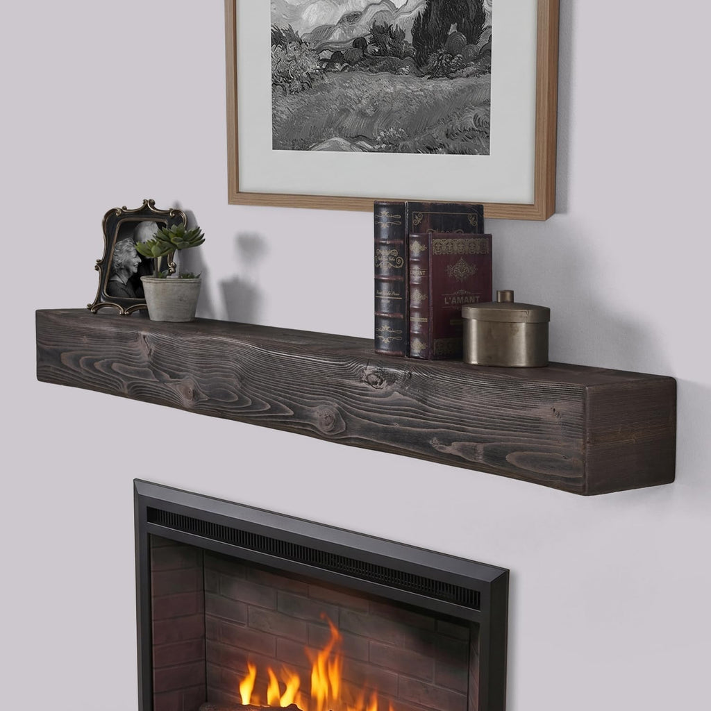 Handmade Rustic 48 Inch Fireplace Mantel Shelf, Dark Walnut 8Dx6H