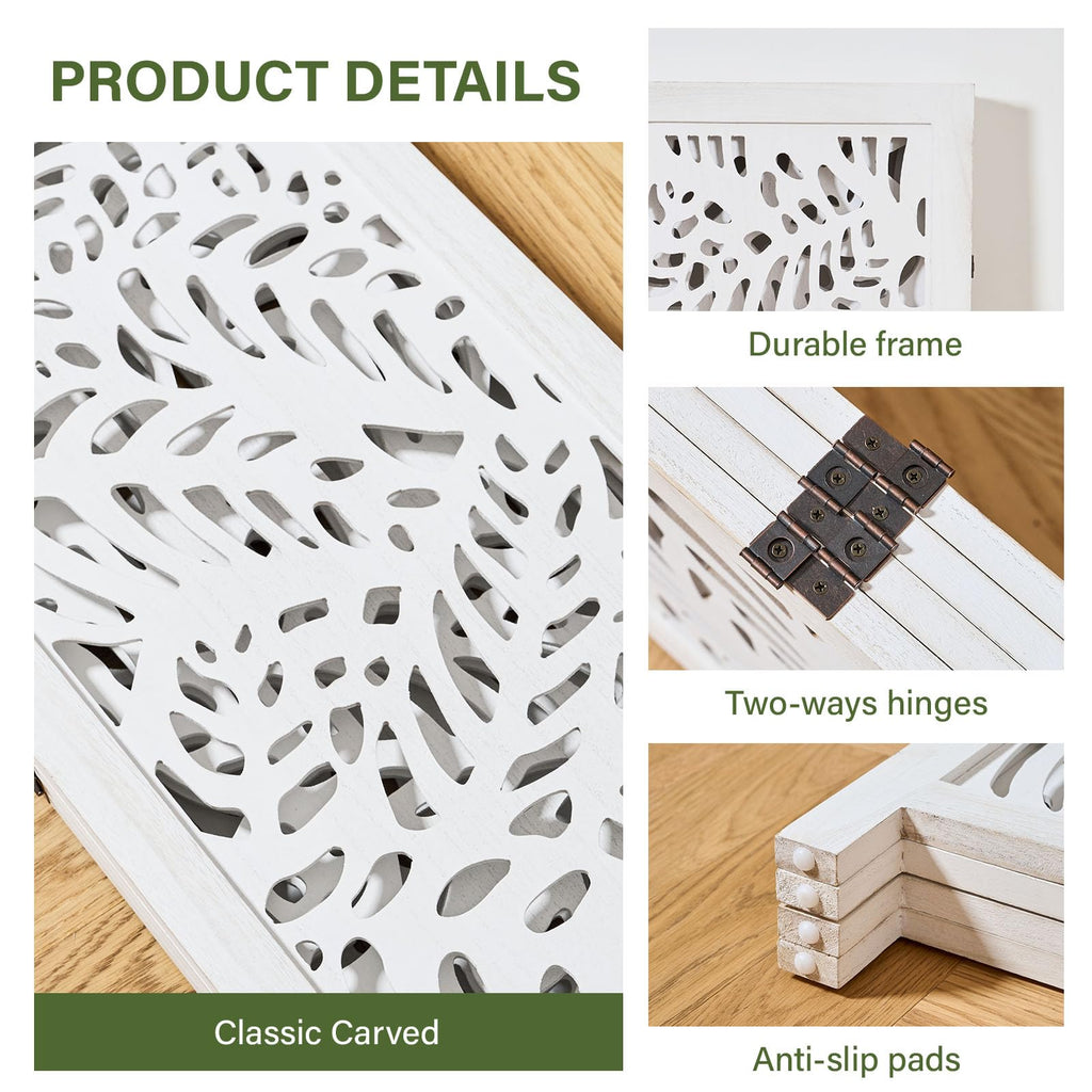 Leaf-Carved Room Divider Privacy Screen - 67 Inch Tall Foading Decorative Wood Screen Dividers Panel - Natural Wood