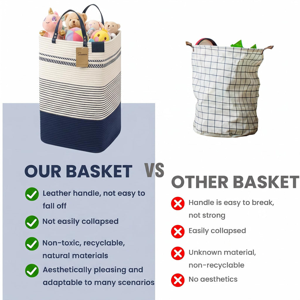 75L Woven Laundry Hamper with Long Leather Handles, Baby Laundry Basket , Tall Hampers Aesthetic, Decorative Clothes