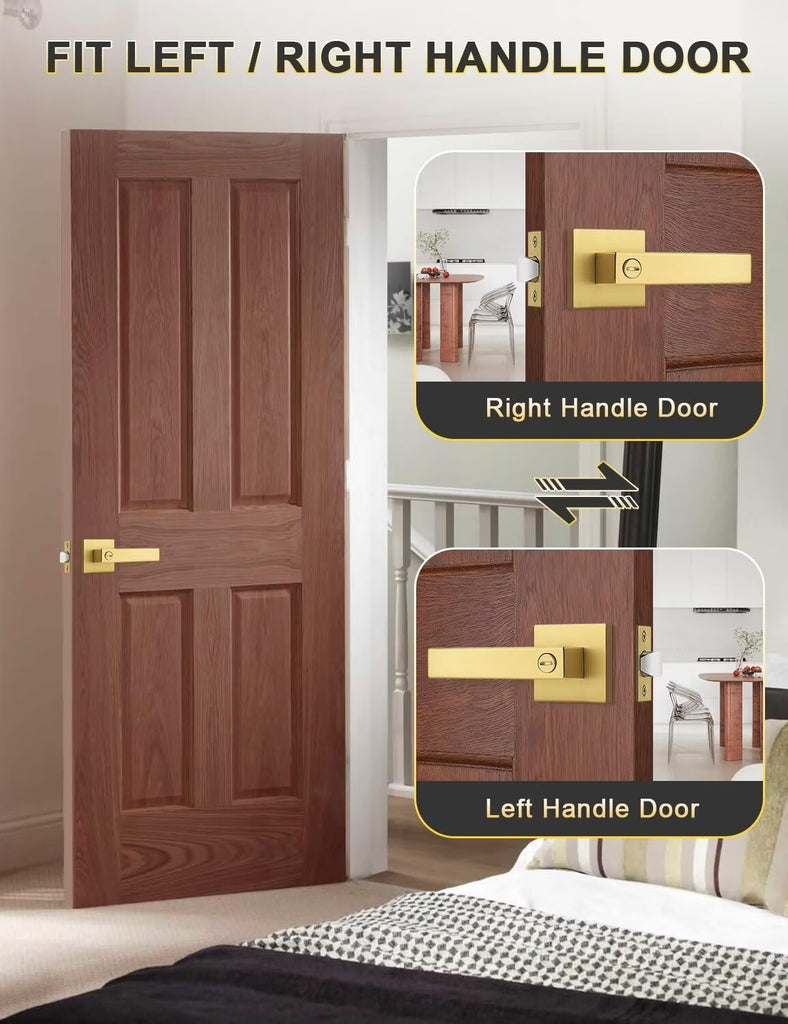 Gold Interior Privacy Door Handles Keyless with Lock, 6 Pack