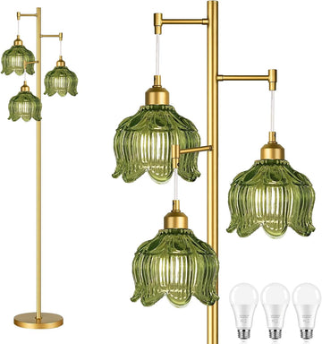 Gold Floor Lamp, Mid Century Modern Standing Lamp Brass Tree 3 Light Tall Floor Lamps Vintage Retro Floor Lights
