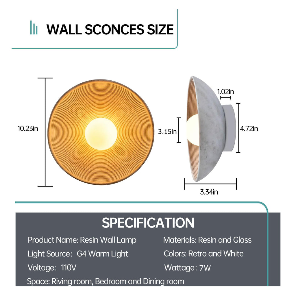 2 Pack Retro Japanese Wall Sconce, Wabi-Sabi Style Resin Wall Lamps G4 Warm Light Home Decor Wall Lights Bedside Art