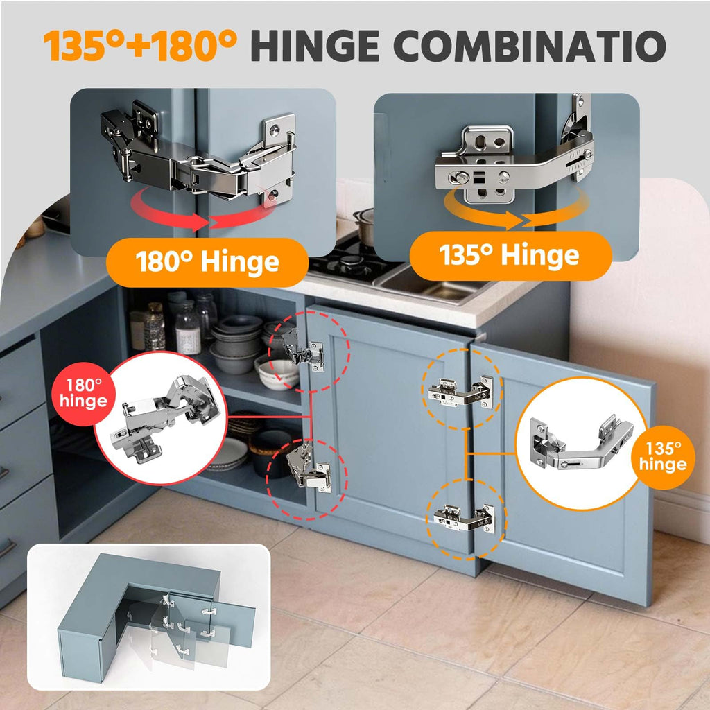 Lazy Susan Hinges 135° & 180° Soft Close Corner Cabinet Inset 4PCS