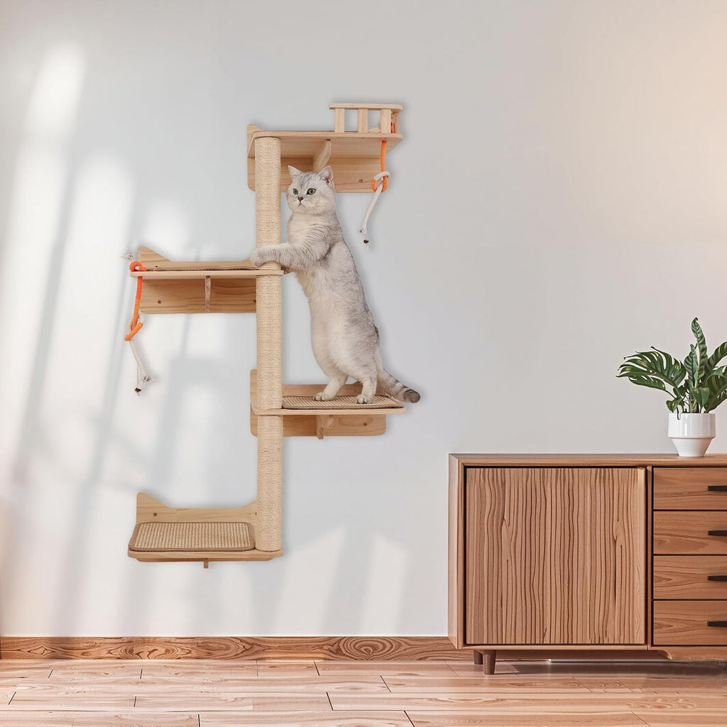 Wall Mounted Cat Tree, Cat Wall Shelves with Sisal Mats
