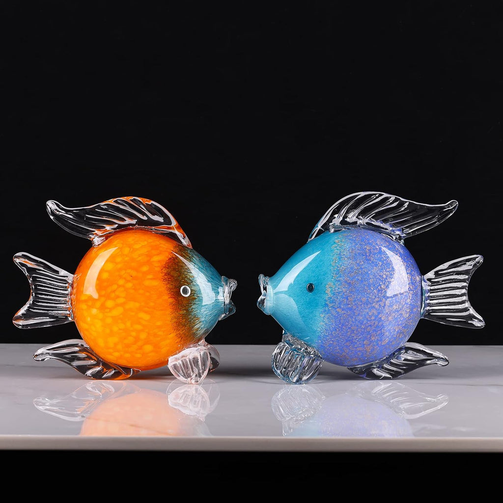 Large Glass Fish Figurines Hand Blown Glass Fish Statue and Sculpture Home Decor, Murano Animal Tropical Sea Glass