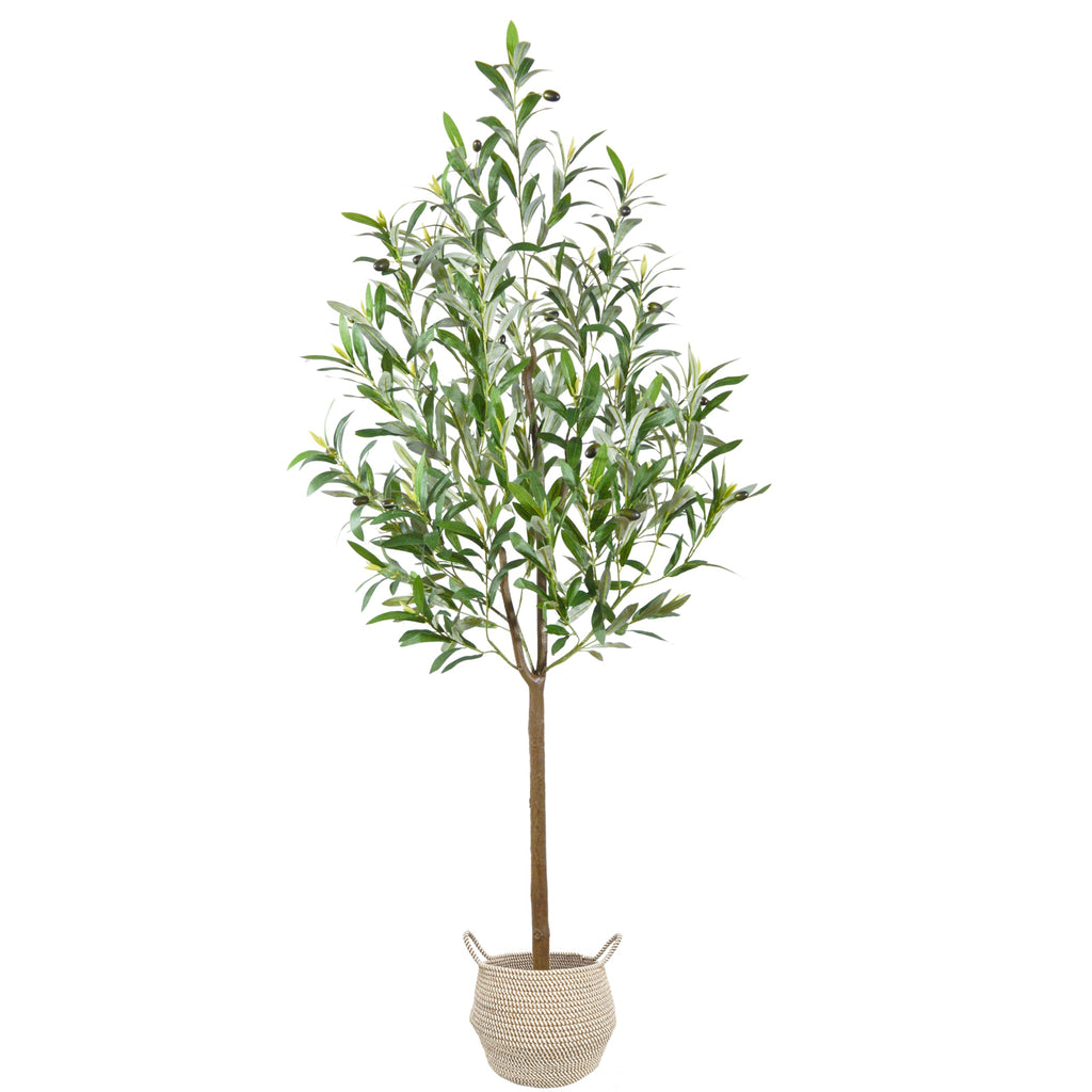 Artificial Olive Tree 5ft Fake Plant with Woven Basket