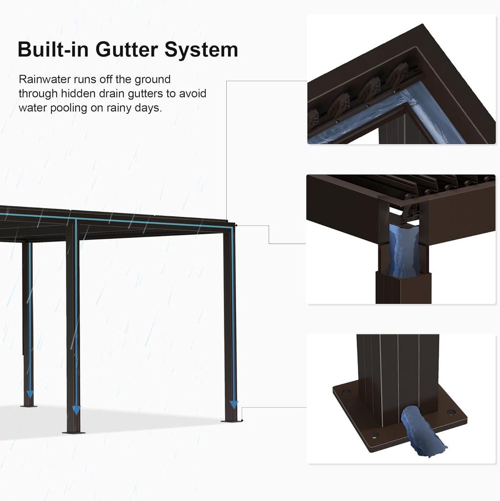 Outdoor 12' × 20' Louvered Pergola with Screens and Patio Adjustable Aluminum Canopy Retractable Metal Roof for Deck