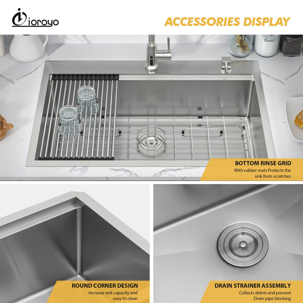 33 Inch Drop SInk 33"x22" Workstation Topmount Sink