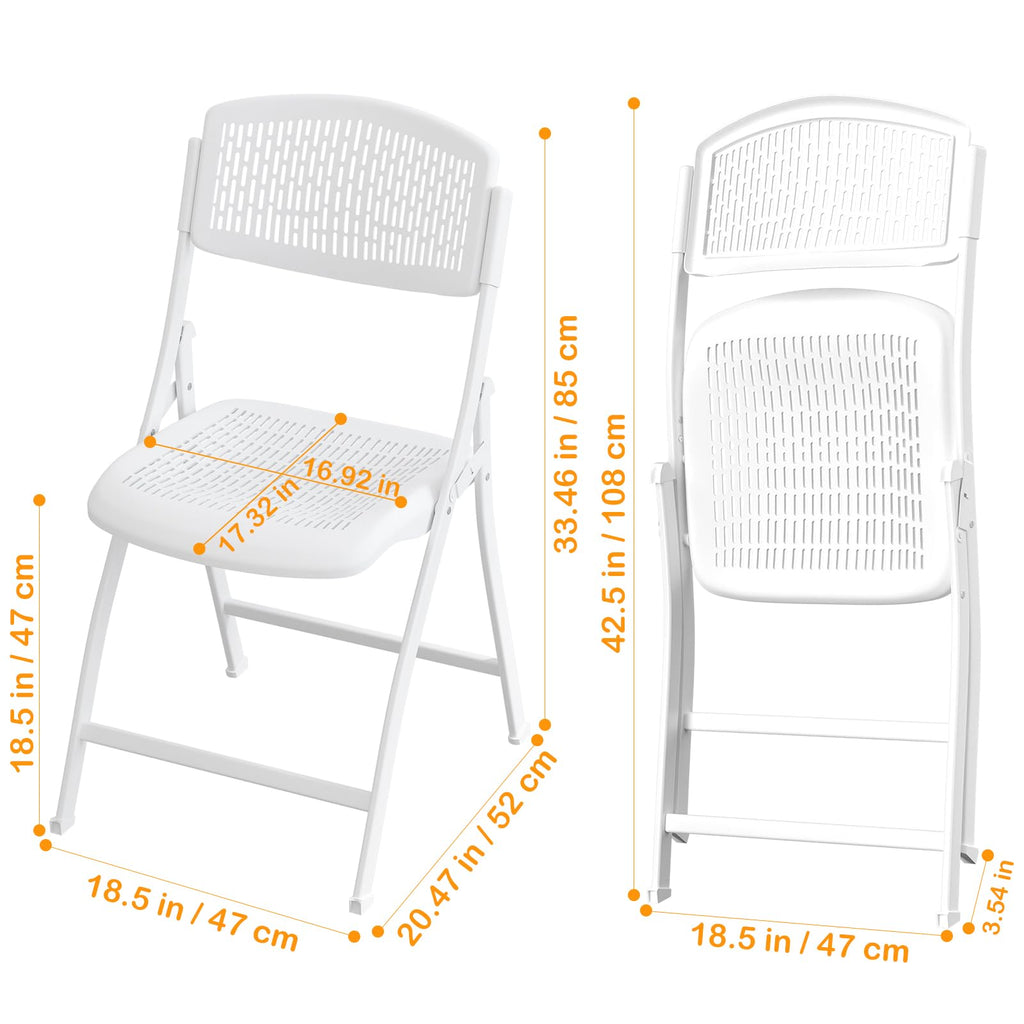 Folding Chair White Foldable Chair with Breathable Mesh Seat and Sturdy Metal Frame for Indoor and Outdoor Party