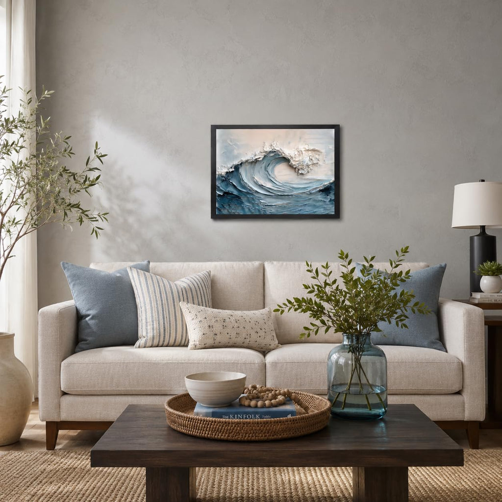 Texture Abstract Canvas Wall Art Framed Ocean Wave Artwork 16x12 Inch