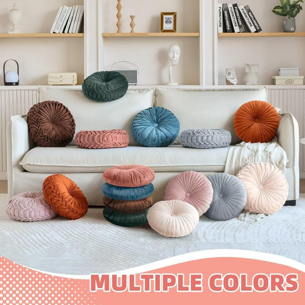 2 Pcs Round Throw Pillows Pleated Velvet Pumpkin Round Pillows