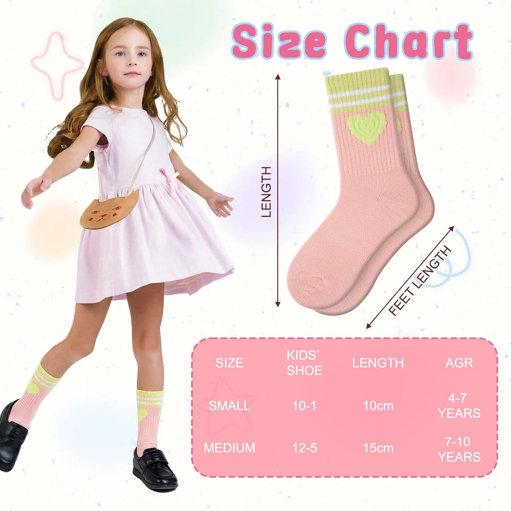 Girls Socks Crew Cotton Casual Soft Athletic Socks For Kids Old 6 Pairs