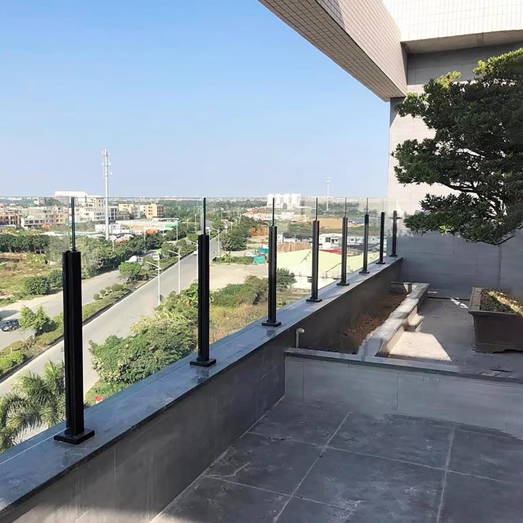 Glass Railing Post, No-Punch Glass Railing System with Spigot Slots & Base, Heavy-Duty 304 Stainless Steel Clamp for