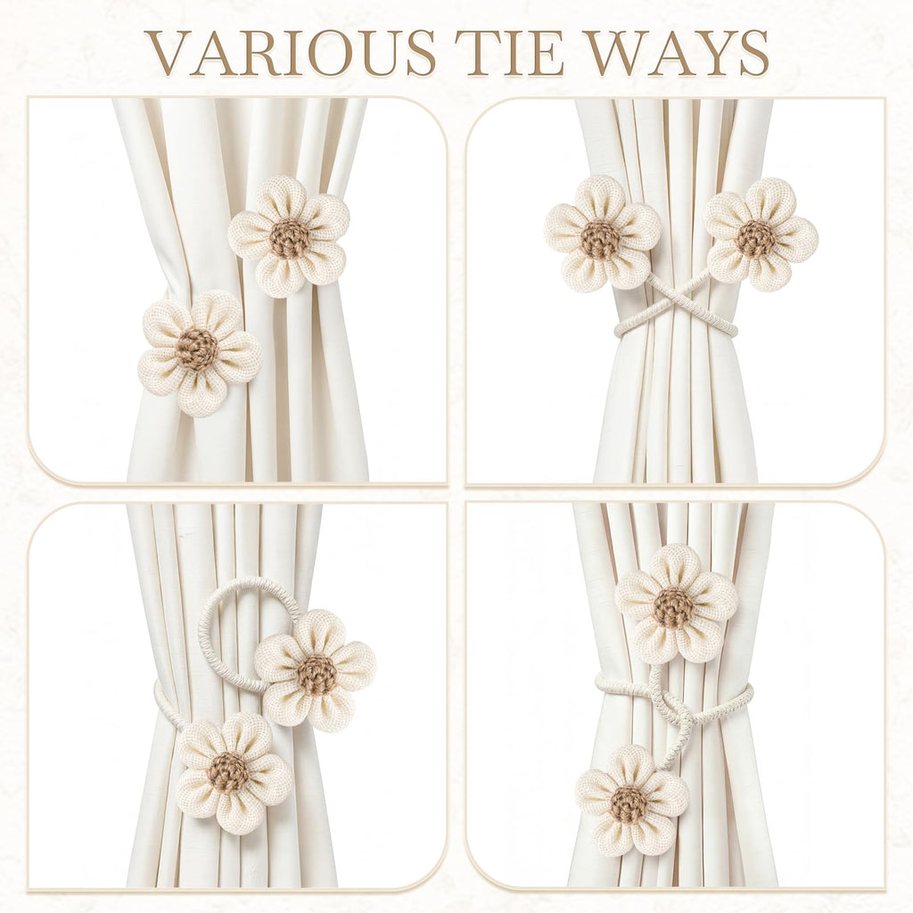 Curtain Tiebacks, Twisted Boho Curtain Holdbacks, Cream, 4 Pcs