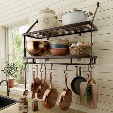 Oiled Bronze Pot Rack Wall Mounted, 100 Lbs Capacity, 12 Hooks