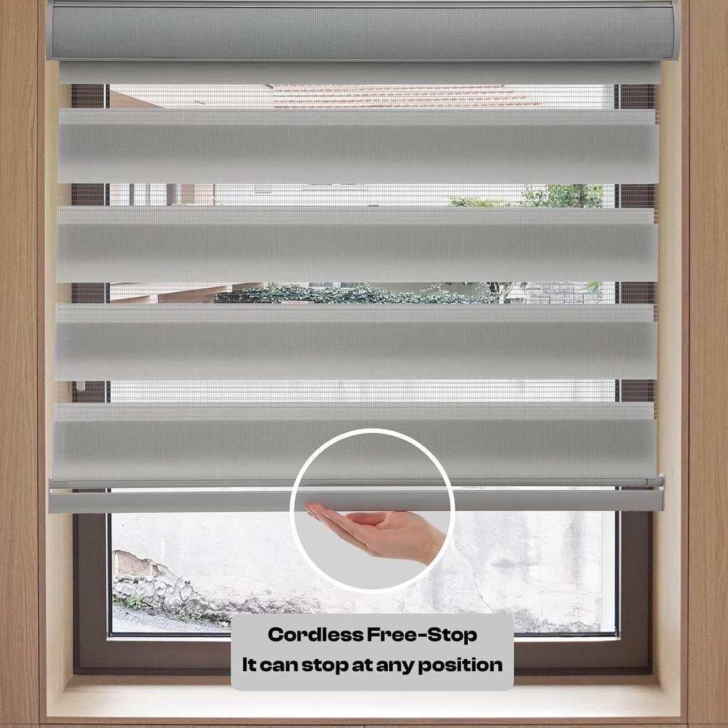 Roller Shades Zebra Blinds for Windows Cordless Day and Night Light Filtering Dual Layer Roller Blinds 33" x 72" Grey