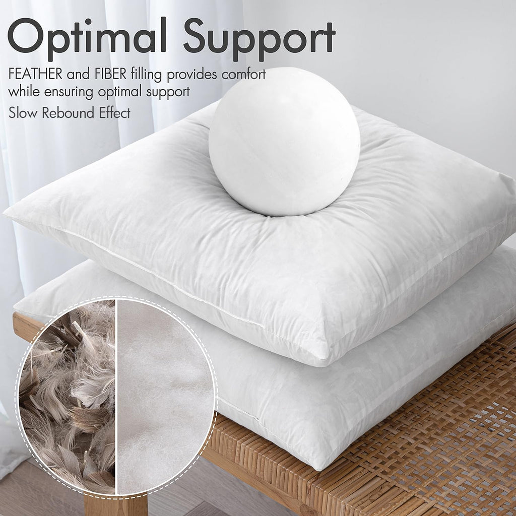 22x22 Pillow Inserts 2 Pack,Feather Mix Polycotton Pillows - Set of 2